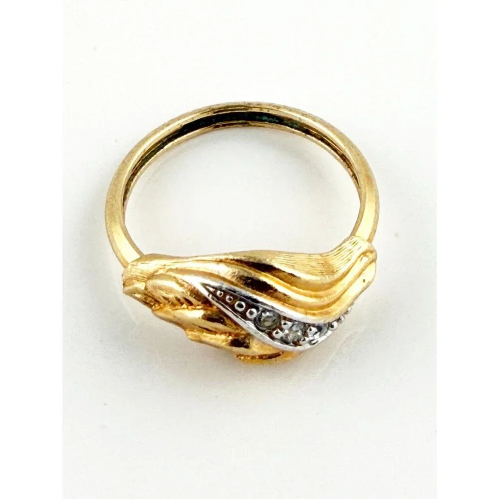 Vintage Signed AVON Gold Tone Textured Rhinestone Bypass Wave Ring Size 9